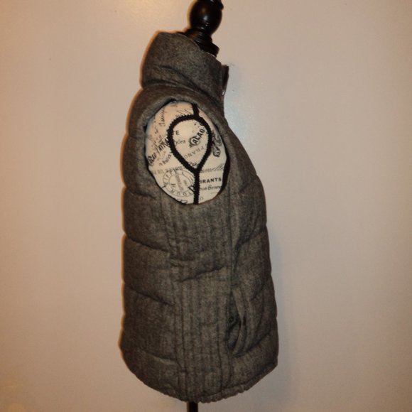 Old Navy Women's S/P Vest Gray Tweed Zipper Front Stand Up Collar Fleece Lined - Picture 5 of 13